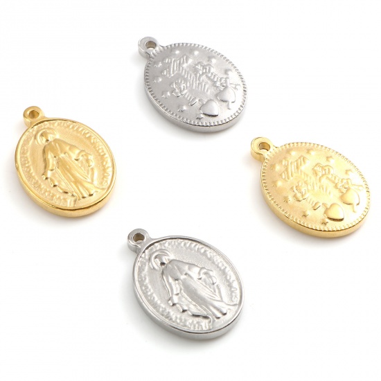 Imagen de Acero Inoxidable Religión Colgantes Charms Óvalo Multicolor Jesús 19mm x 13mm, 1 Unidad