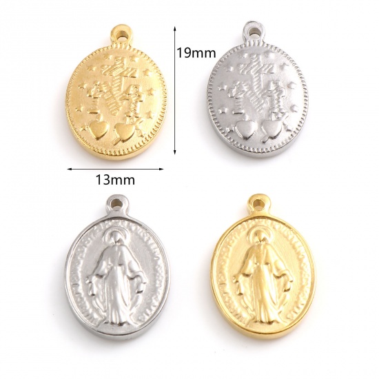Imagen de Acero Inoxidable Religión Colgantes Charms Óvalo Multicolor Jesús 19mm x 13mm, 1 Unidad