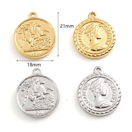 ステンレス鋼 チャーム コイン 多色 アイコン 21mm x 18mm、 1 個 の画像