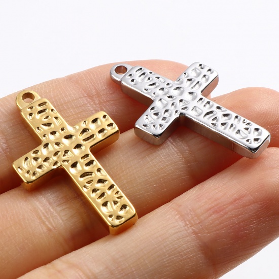 ステンレス鋼 宗教 チャーム クロス 多色 29mm x 17mm、 1 個 の画像
