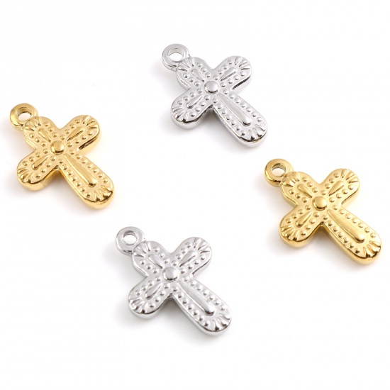 Image de Breloques en Acier Inoxydable Religieux Croix Multicolore 19mm x 13mm , 1 Pièce