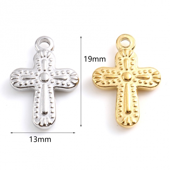 Image de Breloques en Acier Inoxydable Religieux Croix Multicolore 19mm x 13mm , 1 Pièce