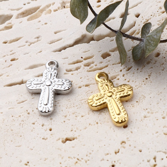 Image de Breloques en Acier Inoxydable Religieux Croix Multicolore 19mm x 13mm , 1 Pièce