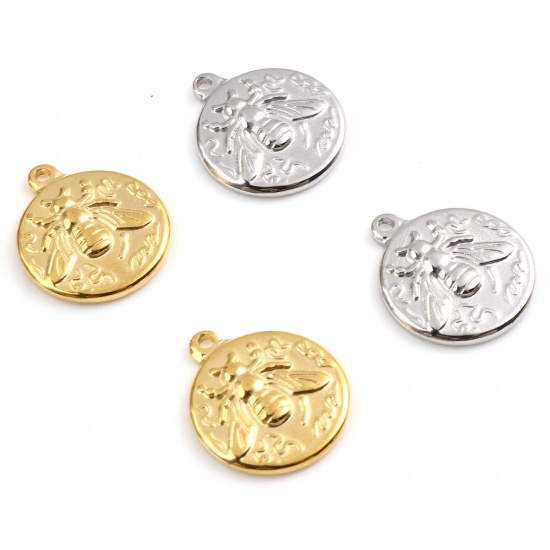 ステンレス鋼 昆虫 チャーム 円形 多色 蜂 18mm x 15mm、 1 個 の画像