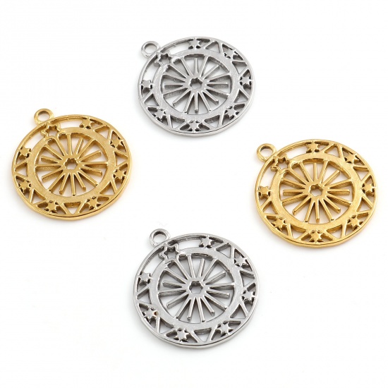 Image de Breloques en Acier Inoxydable Galaxie Soleil Multicolore Etoile Creux 23mm x 20mm , 1 Pièce