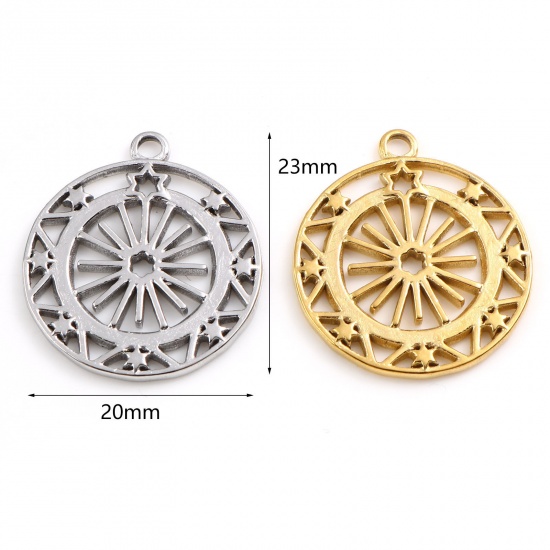 Image de Breloques en Acier Inoxydable Galaxie Soleil Multicolore Etoile Creux 23mm x 20mm , 1 Pièce