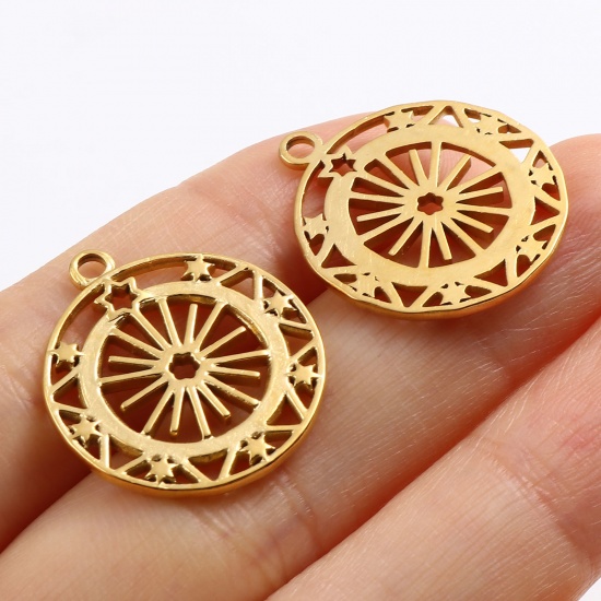 Image de Breloques en Acier Inoxydable Galaxie Soleil Multicolore Etoile Creux 23mm x 20mm , 1 Pièce