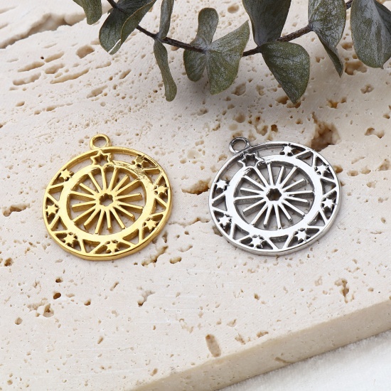 Image de Breloques en Acier Inoxydable Galaxie Soleil Multicolore Etoile Creux 23mm x 20mm , 1 Pièce