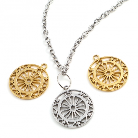 Image de Breloques en Acier Inoxydable Galaxie Soleil Multicolore Etoile Creux 23mm x 20mm , 1 Pièce