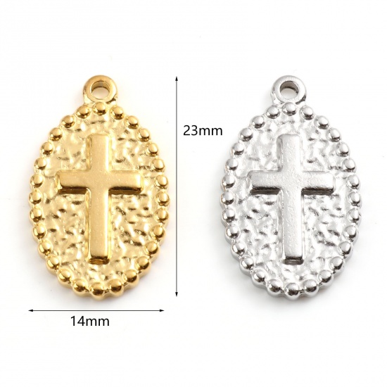 Image de Breloques en Acier Inoxydable Religieux Ovale Multicolore Croix 23mm x 14mm , 1 Pièce