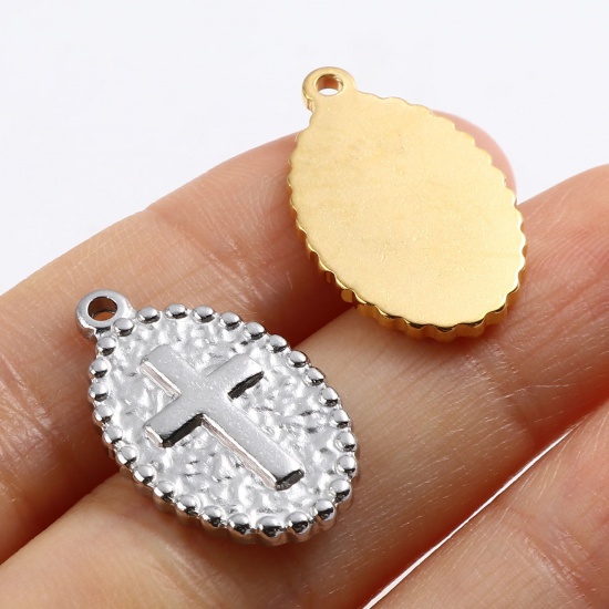 Image de Breloques en Acier Inoxydable Religieux Ovale Multicolore Croix 23mm x 14mm , 1 Pièce