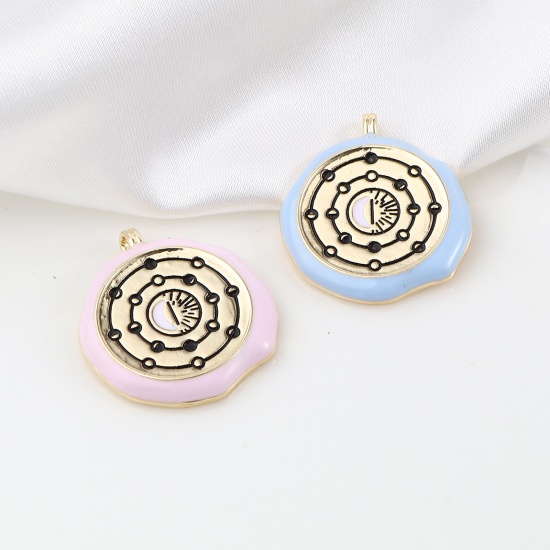 Picture of Brass Galaxy Pendants Moon Phases 18K Real Gold Plated Multicolor Round Enamel 1 Piece                                                                                                                                                                        