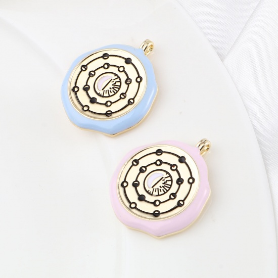 Picture of Brass Galaxy Pendants Moon Phases 18K Real Gold Plated Multicolor Round Enamel 1 Piece                                                                                                                                                                        