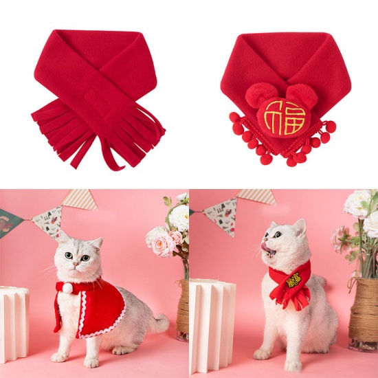 Immagine di Chinese Character Blessing New Year Velvet Cat Dog Scarf Pet Supplies