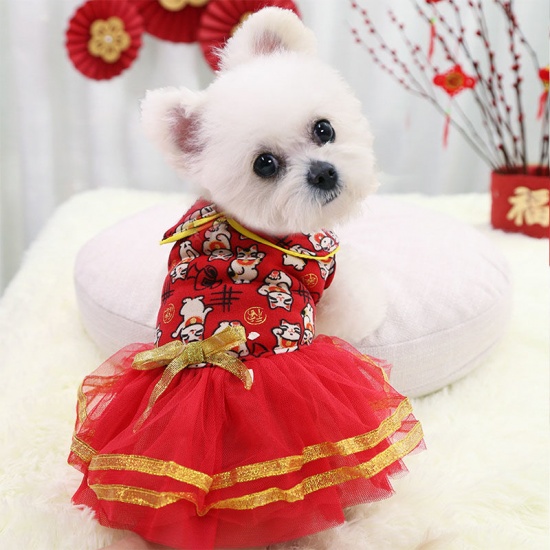 Immagine di New Year Two-Legged Velvet Lining Dogs And Cats Printed Hoody Sweater Skirt Pet Clothes