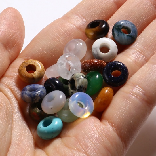 Image de Perles à Gros Trou en Gemme Multicolore Rond 10mm Dia., Trou: Environ 4.1mm, 2 Pcs