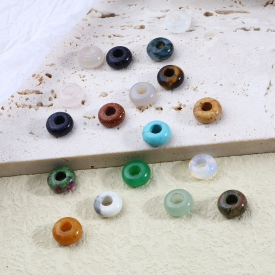 Image de Perles à Gros Trou en Gemme Multicolore Rond 10mm Dia., Trou: Environ 4.1mm, 2 Pcs