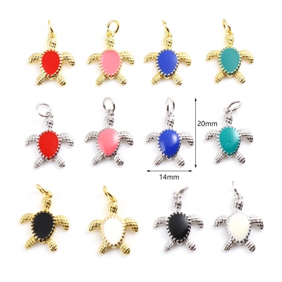Picture of Brass Ocean Jewelry Charms Multicolor Sea Turtle Animal Enamel 20mm x 14mm,                                                                                                                                                                                   