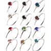 Picture of Stainless Steel Birthstone Unadjustable Rings Silver Tone Circle Ring Multicolor Rhinestone 16.5mm(US Size 6), 1 Piece