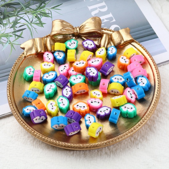 Picture of Polymer Clay Weather Collection Beads Cloud Multicolor About 10mm x 7mm, Hole: Approx 2.1mm, 100 PCs