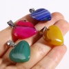 Picture of Agate ( Natural ) Valentine's Day Pendants Heart Multicolor About 30mm x 20mm, Silver Tone 1 Piece