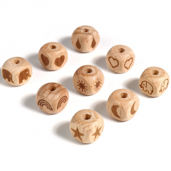 Picture of Beech Wood Spacer Beads Square Natural About 12mm x 12mm, Hole: Approx 4.3mm, 20 PCs