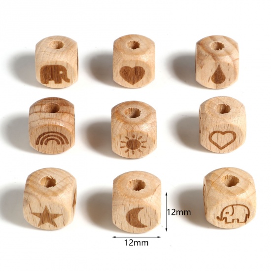 Picture of Beech Wood Spacer Beads Square Natural About 12mm x 12mm, Hole: Approx 4.3mm, 20 PCs
