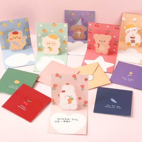 Immagine di Cartoon Cute Birthday Gift Festival Wishes Folding 3D Greeting Card Kit