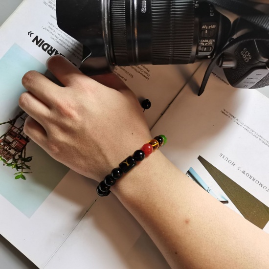 Immagine di Pietra Yoga Bracciali Delicato bracciali delicate braccialetto in rilievo Nero Lettera Maiuscola Regolabile 19cm Lunghezza, 1 Pz
