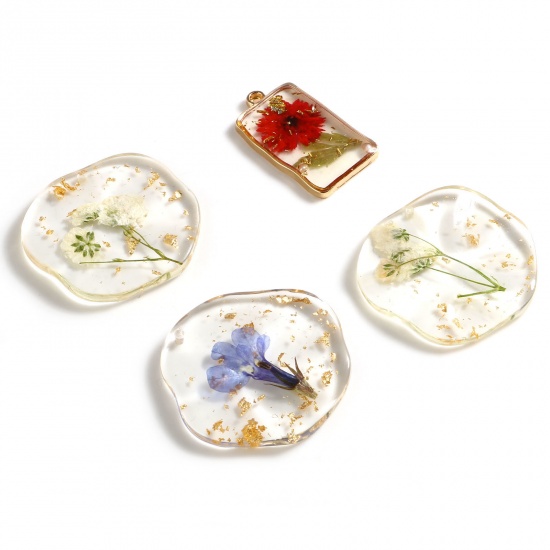 Picture of Resin & Real Dried Flower Charms Multicolor Transparent Foil 1 Piece