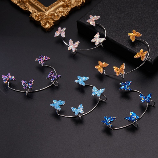 Picture of Copper Ear Cuff Clip On Stud Wrap Earrings For Right Ear Multicolor Butterfly Animal Sequins 5.5cm x 4cm, 1 Piece