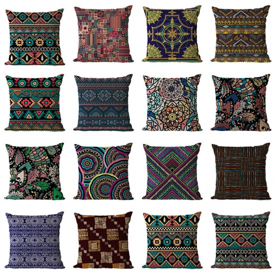Picture of Abstract Geometric Printed Flax Square Pillowcase Home Textile