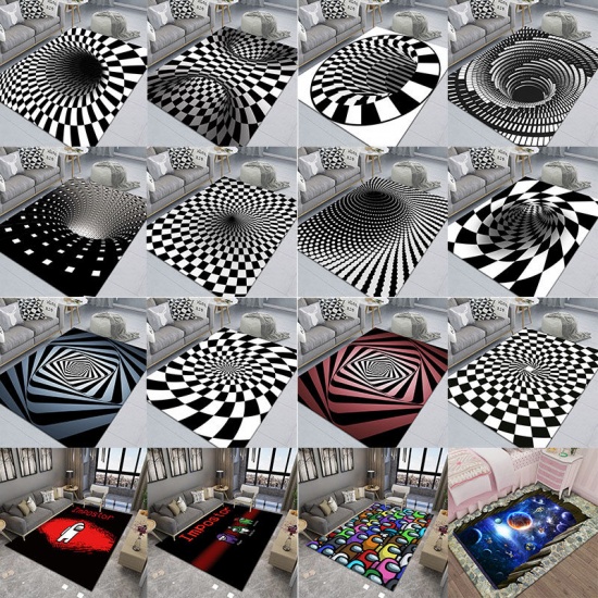 Immagine di 3D Optical Illusion Grid Ball Printed Polyester Rectangle Carpet Area Rug Home Textile Decoration
