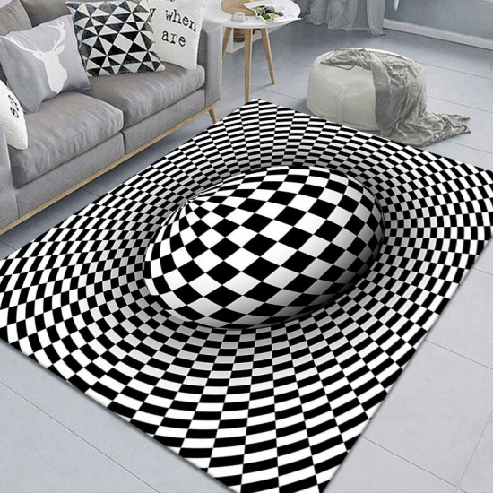 Picture of 3D Optical Illusion Grid Ball Printed Polyester Rectangle Carpet Area Rug Home Textile Decoration