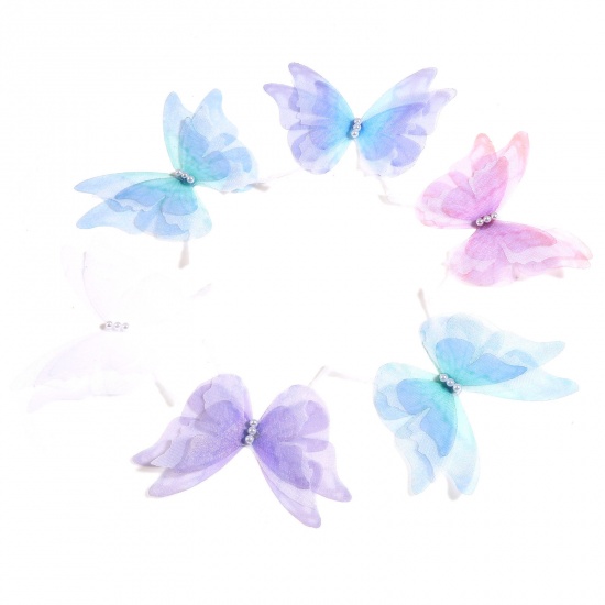 Immagine di Organza Eterea Farfalla Applique Multicolore Farfalla Trasparente 6.5cm x 5.5cm, 2 Pz