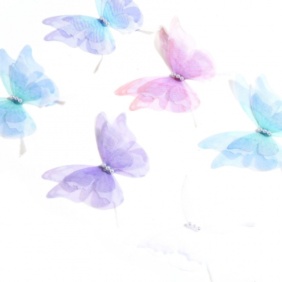 Imagen de Organdí Mariposa Etérea Apliques Multicolor Mariposa Transparente 6.5cm x 5.5cm, 2 Unidades