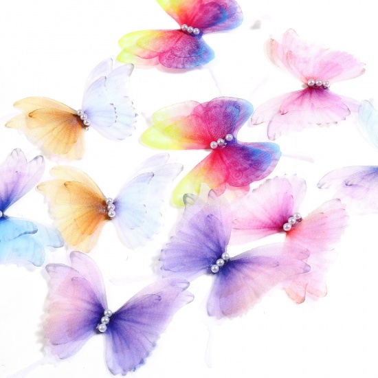 Imagen de Organdí Mariposa Etérea Apliques Multicolor Mariposa Transparente 5cm x 4.5cm, 2 Unidades