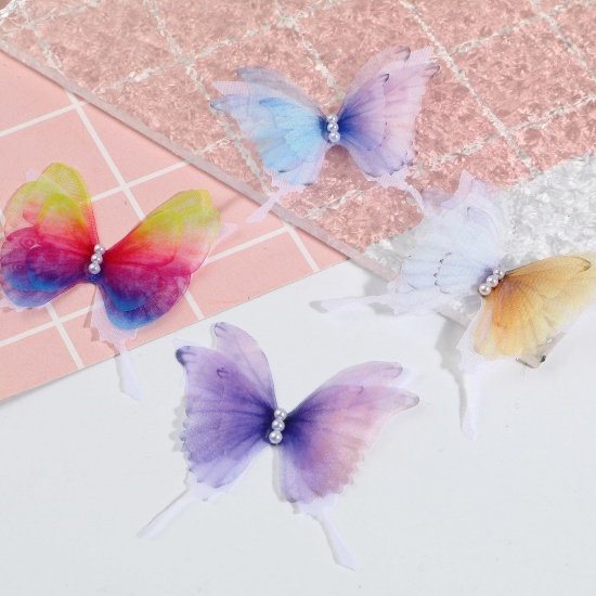 Imagen de Organdí Mariposa Etérea Apliques Multicolor Mariposa Transparente 5cm x 4.5cm, 2 Unidades