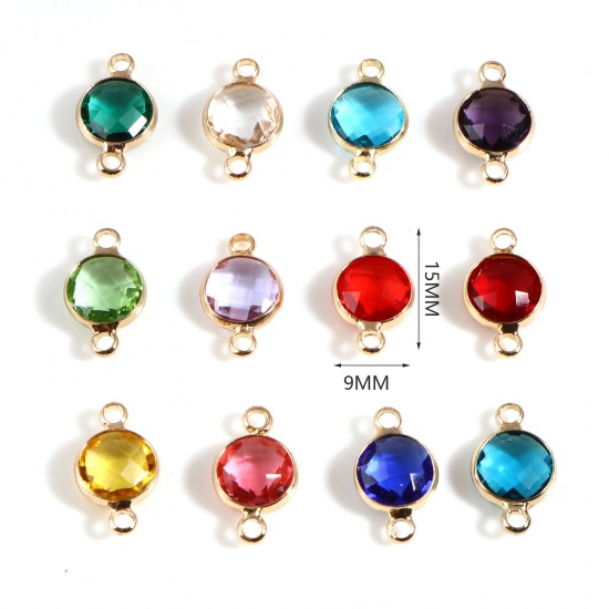 Picture of Brass & Glass Birthstone Connectors Gold Plated Multicolor Round Faceted 15mm x 9mm, 5 PCs                                                                                                                                                                    