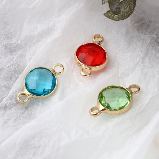 Picture of Brass & Glass Birthstone Connectors Gold Plated Multicolor Round Faceted 15mm x 9mm, 5 PCs                                                                                                                                                                    