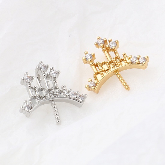 Picture of Brass Pearl Pendant Connector Bail Pin Cap Multicolor Crown Clear Rhinestone 13.5mm x 13mm, 2 PCs                                                                                                                                                             