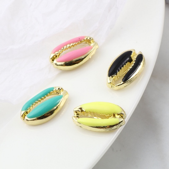 Picture of Zinc Based Alloy Connectors Shell Gold Plated Multicolor Enamel 18mm x 12mm, 5 PCs