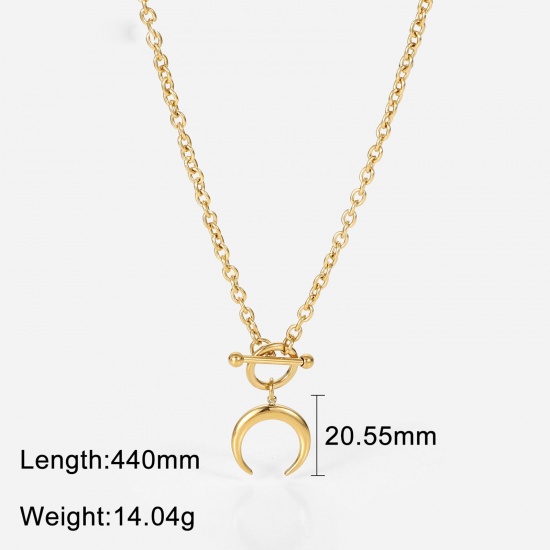 Picture of Eco-friendly Simple & Casual Stylish 14K Gold Plated 304 Stainless Steel Link Cable Chain Half Moon Pendant Necklace For Women Party