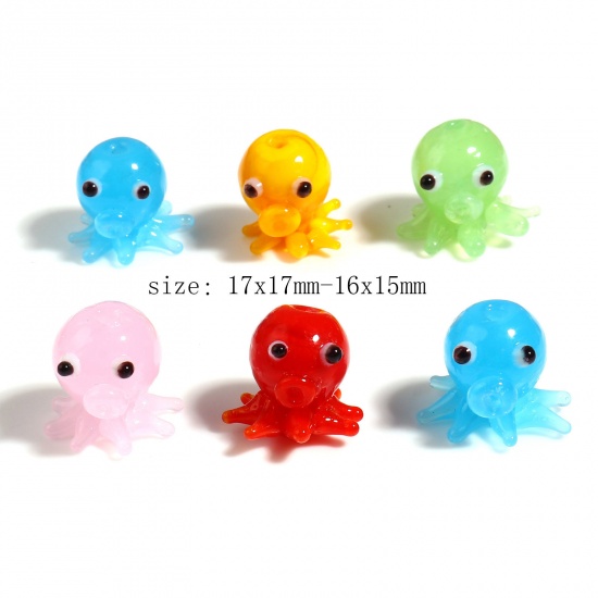 Picture of Lampwork Glass Ocean Jewelry Beads Octopus Multicolor About 17mm x 17mm, Hole: Approx 1.9mm, 2 PCs