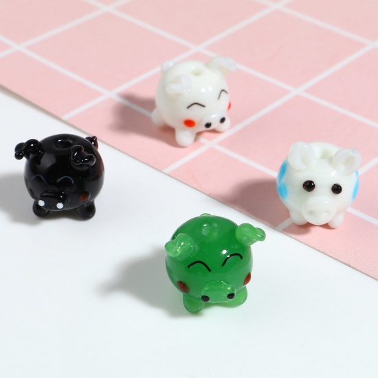 Picture of Lampwork Glass Beads Pig Animal Multicolor About 15mm x 15mm, Hole: Approx 2.4mm, 1 Piece
