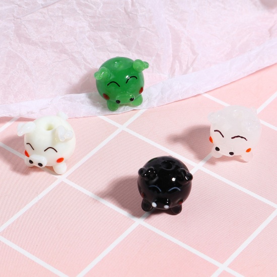 Picture of Lampwork Glass Beads Pig Animal Multicolor About 15mm x 15mm, Hole: Approx 2.4mm, 1 Piece
