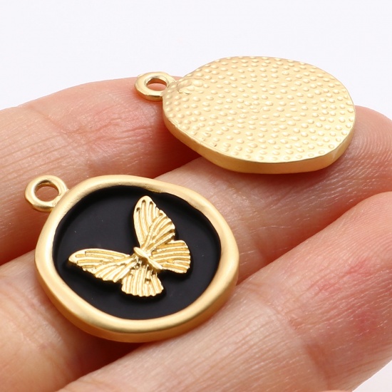 Picture of Zinc Based Alloy Insect Round Matt Gold Multicolor Butterfly 22mm x 18mm, 5 PCs