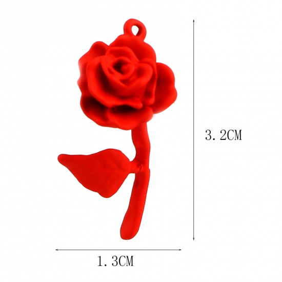 Picture of Zinc Based Alloy Valentine's Day Pendants Rose Flower Multicolor Painted 3.2cm x 1.3cm, 5 PCs