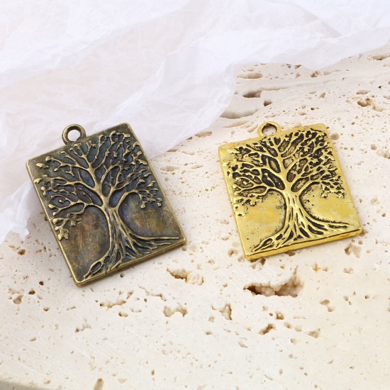 Picture of Zinc Based Alloy Religious Pendants Rectangle Multicolor Tree of Life 32mm x 22mm, 5 PCs