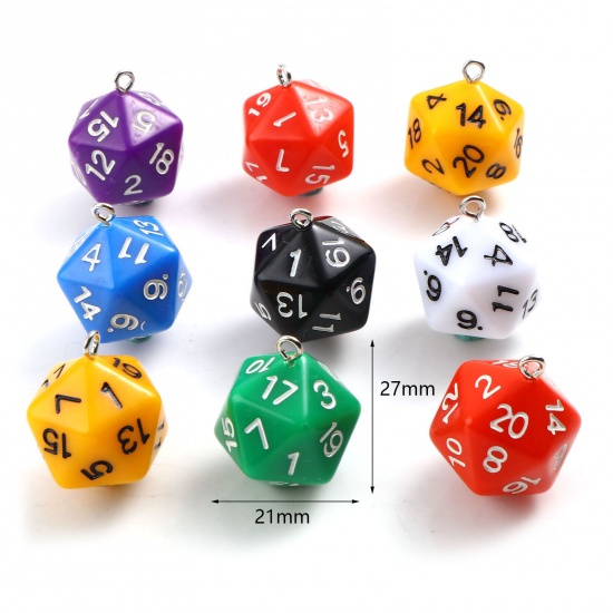 Picture of Acrylic Charms Dice Silver Tone Multicolor 27mm x 21mm, 5 PCs